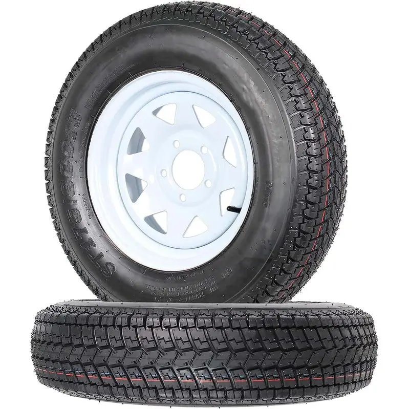 Pair of 175/80-13 White Spoke Trailer Wheels with 5-Lug Bolt Pattern and Load Range C Tires