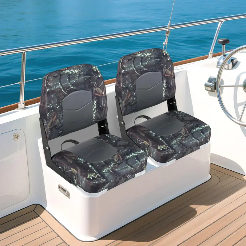 Pair of Waterproof Camouflage Marine-Grade Boat Seats for Fishing Vessels and Outdoor Boating