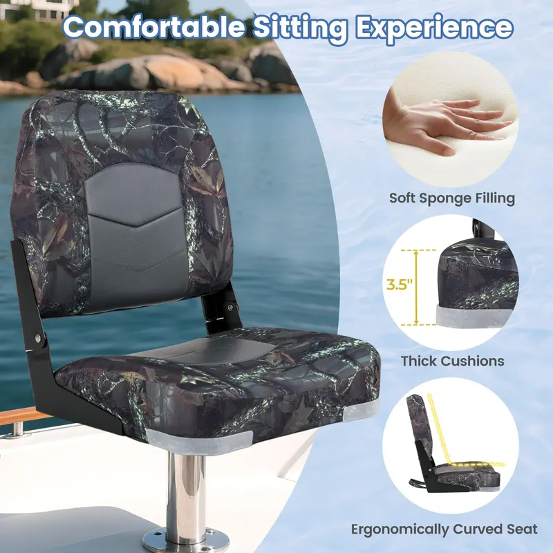Pair of Waterproof Camouflage Marine-Grade Boat Seats for Fishing Vessels and Outdoor Boating