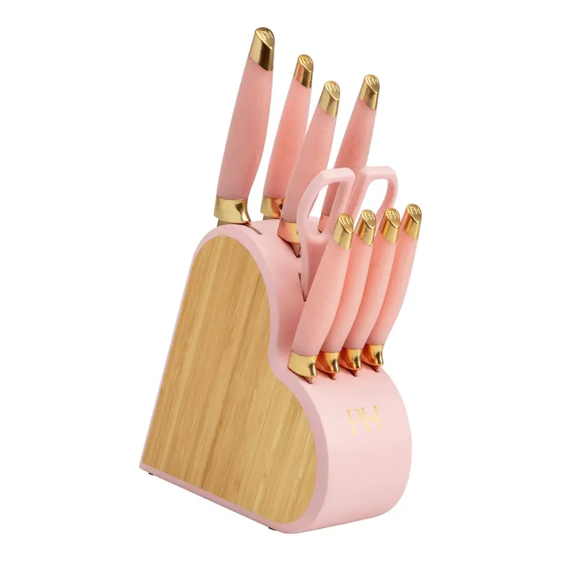 Paris Hilton 10-Piece Heart-Shaped Stainless Steel Knife Block Set – Pink Accents