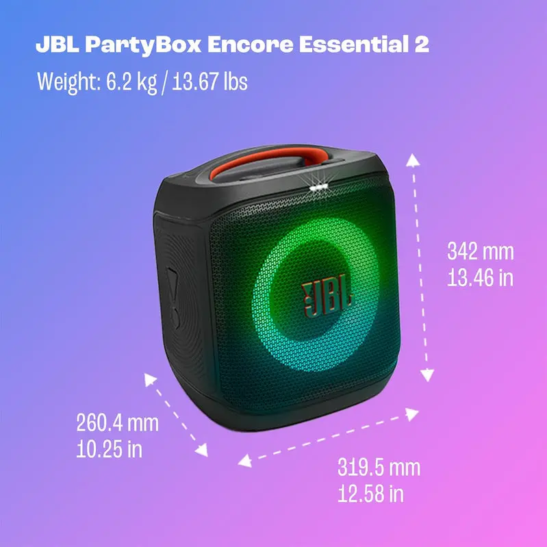PartyBox Encore Essential 2 Portable Bluetooth Speaker – 15-Hour Playtime and IPX4 Water Resistance