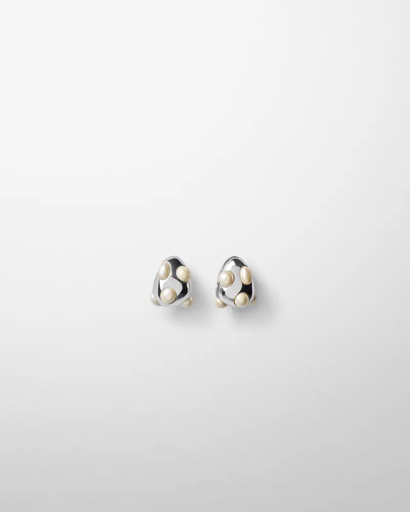Pearlescent Pebble Stud Earrings In Sterling Silver
