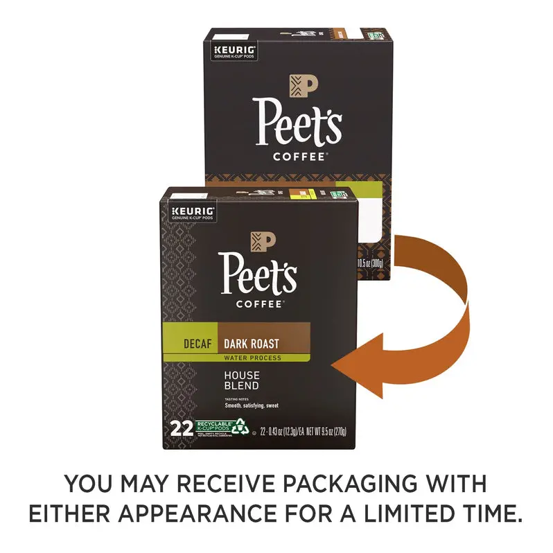 Peet’s Decaf House Blend Dark Roast K-Cup Pods – 88-Pack (4 Boxes × 22), USDA Organic Certified