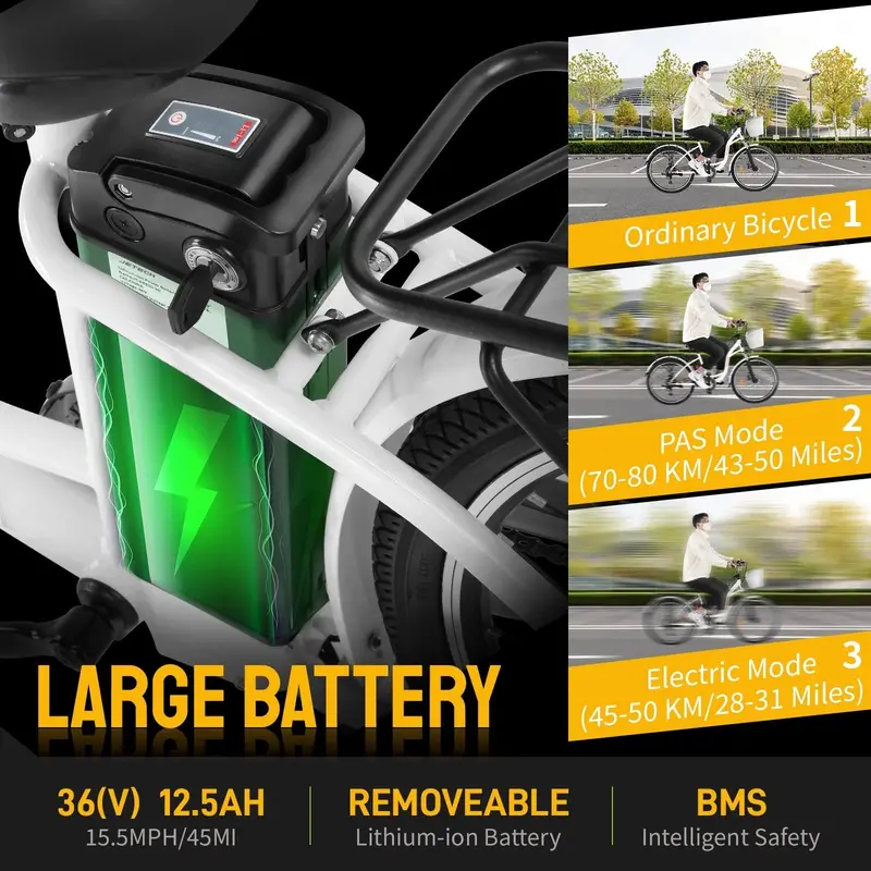 PEXMOR 350W Electric Cruiser Bike – 26-Inch Adult Ebike with Shimano 6-Speed & Dual Suspension