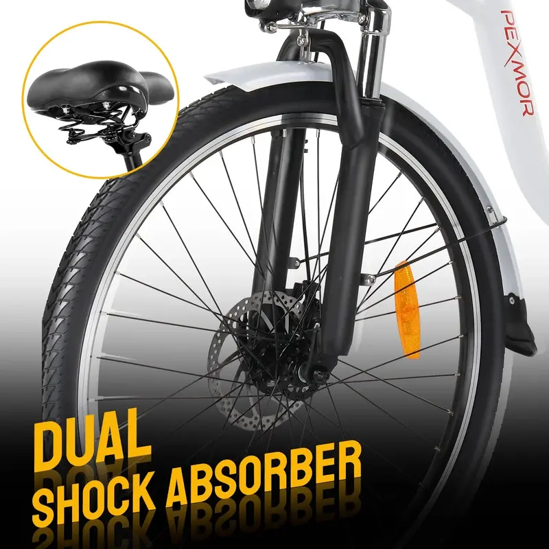 PEXMOR 350W Electric Cruiser Bike – 26-Inch Adult Ebike with Shimano 6-Speed & Dual Suspension