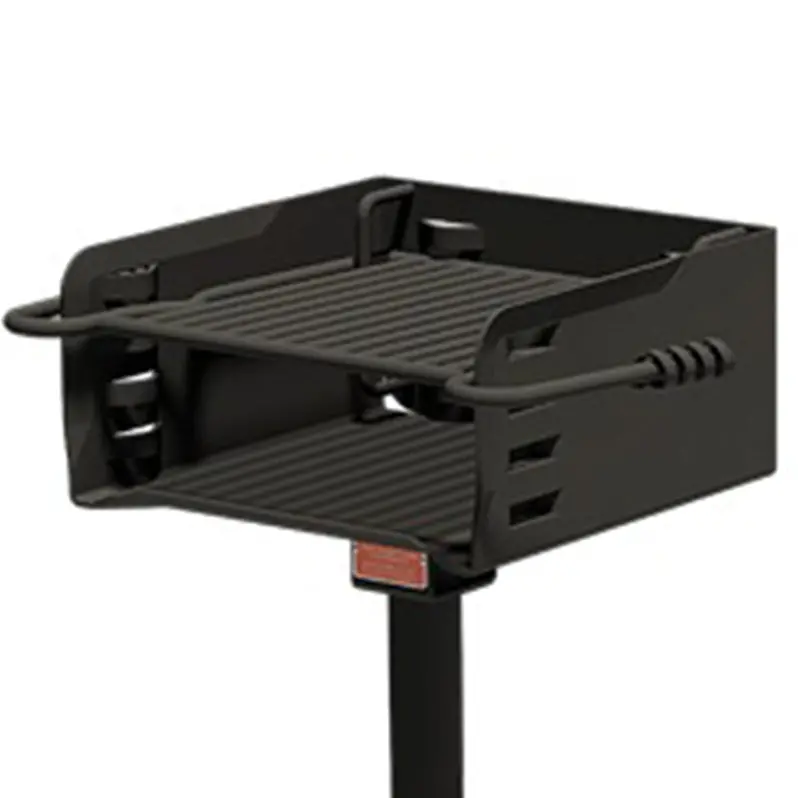Pilot Rock Park-Style Charcoal Grill – Outdoor BBQ with Steel Post Mounting System (Black Finish)
