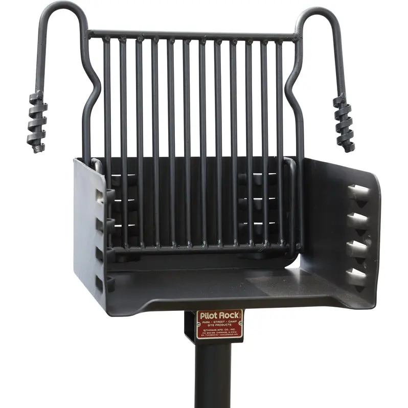Pilot Rock Park-Style Charcoal Grill – Outdoor BBQ with Steel Post Mounting System (Black Finish)