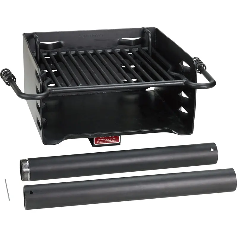 Pilot Rock Park-Style Charcoal Grill – Outdoor BBQ with Steel Post Mounting System (Black Finish)