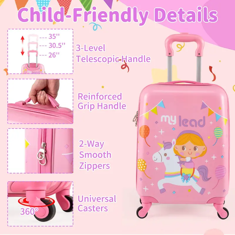 Pink 2-Piece Kids’ Spinner Luggage Set Designed for Young Travelers of All Genders