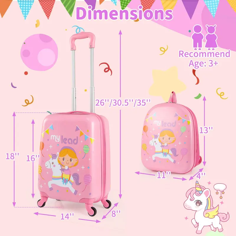 Pink 2-Piece Kids’ Spinner Luggage Set Designed for Young Travelers of All Genders