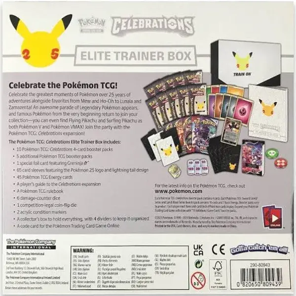 Pokémon Celebrations Elite Trainer Box — Foil Greninja Card, Accessories & 10 Booster Packs