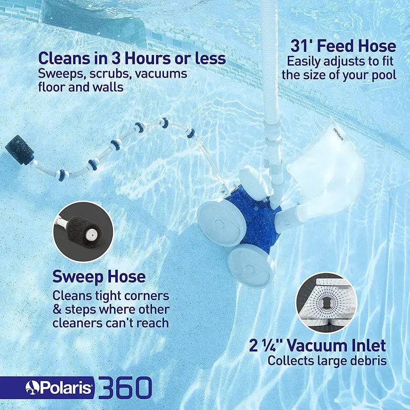 Polaris Vac-Sweep 360 Pressure-Side Inground Pool Vacuum with Triple-Jet Cleaning Power