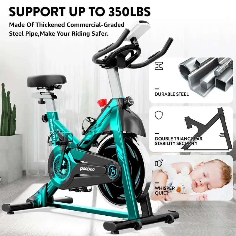 Pooboo Magnetic Indoor Cycling Bike – 350 lb Capacity, 40 lb Precision Flywheel, Compact Home Fitness Solution