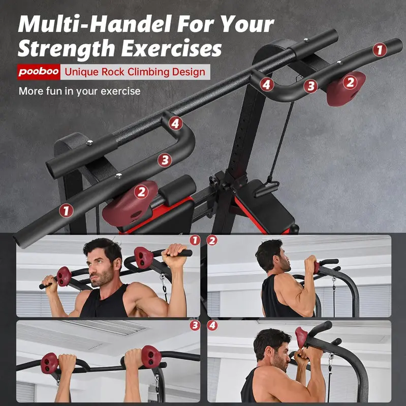 Pooboo Power Tower Home Gym – Dip Station, Pull-Up Bar, and Adjustable Supine Bench