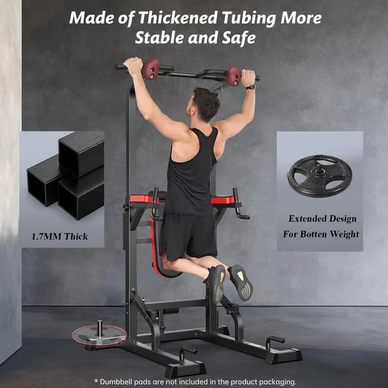 Pooboo Power Tower Home Gym – Dip Station, Pull-Up Bar, and Adjustable Supine Bench