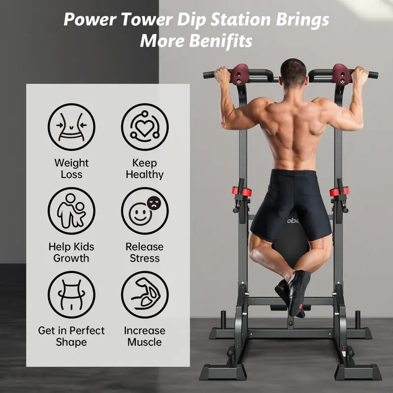 Pooboo Power Tower Home Gym – Dip Station, Pull-Up Bar, and Adjustable Supine Bench