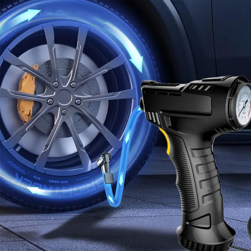 Portable 12V Tire Inflator with Emergency LED Flashlight & Digital Pressure Gauge