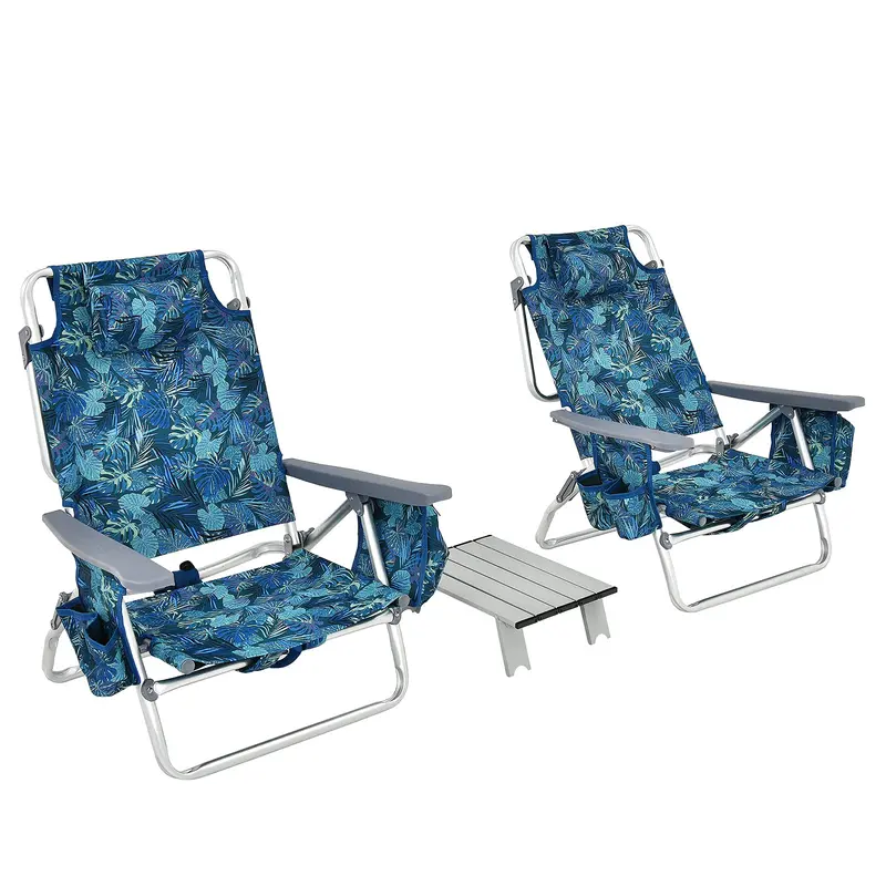Portable 3-Piece Beach Chair Set with Integrated Cooler Bag and Dual Cup Holders
