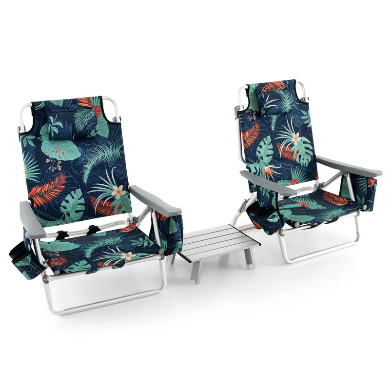 Portable 3-Piece Beach Chair Set with Integrated Cooler Bag and Dual Cup Holders