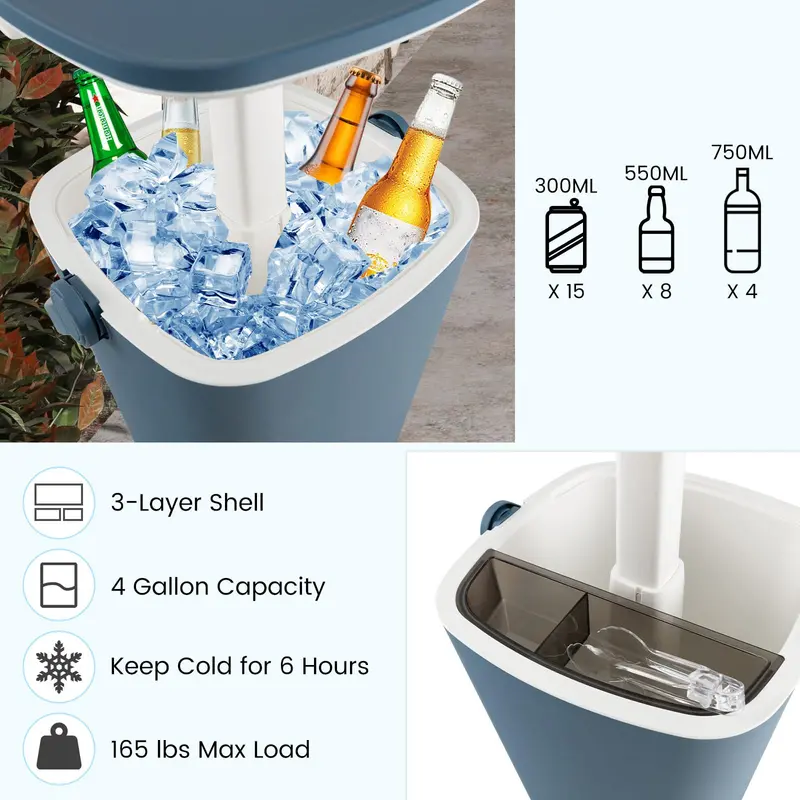 Portable Cooler Table – 4-Gallon All-Weather Beverage Chiller with Integrated Carry Handle and Stable Base