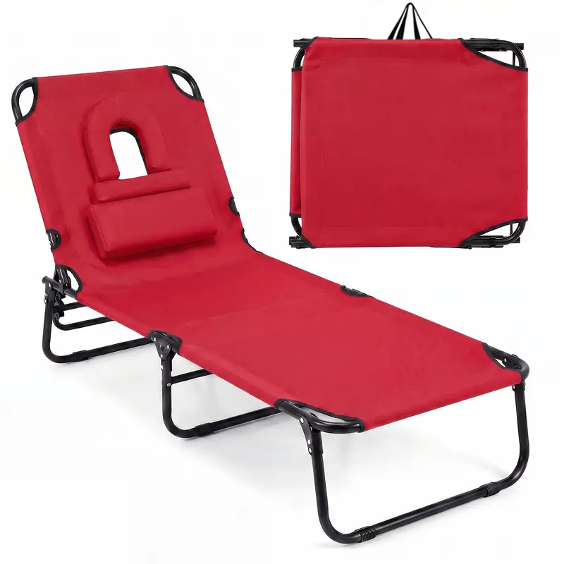 Portable Foldable Tanning Chair – Beach or Poolside Lounge with Adjustable Face Opening