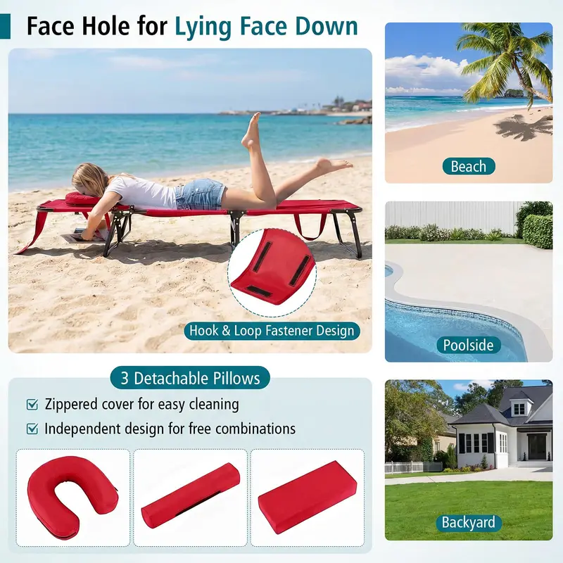 Portable Foldable Tanning Chair – Beach or Poolside Lounge with Adjustable Face Opening
