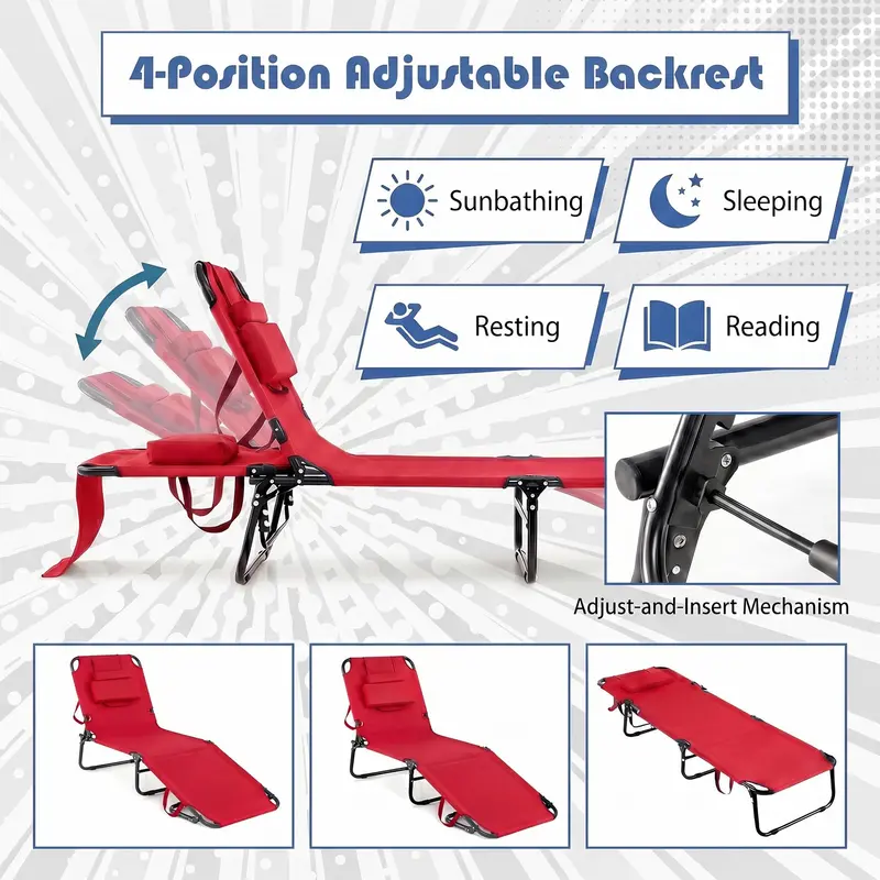 Portable Foldable Tanning Chair – Beach or Poolside Lounge with Adjustable Face Opening