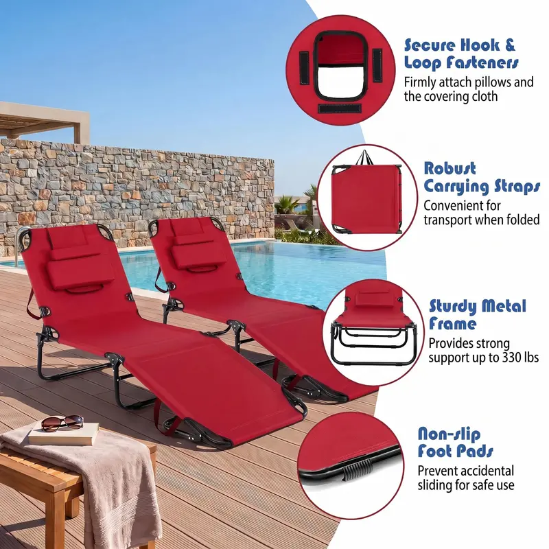 Portable Foldable Tanning Chair – Beach or Poolside Lounge with Adjustable Face Opening