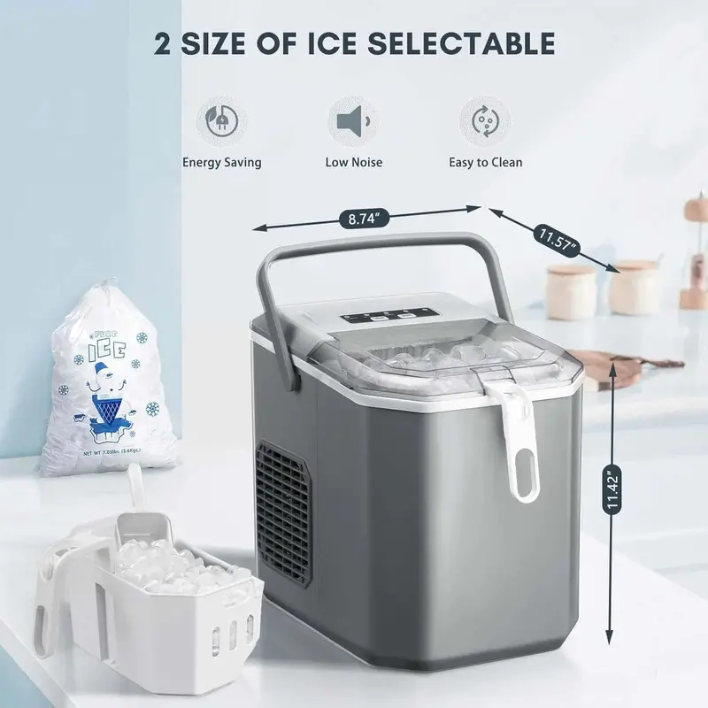 Portable Ice Maker – Produces 9 Cubes in 6 Minutes; 26.5 lbs/Day Output with Dual Ice Modes