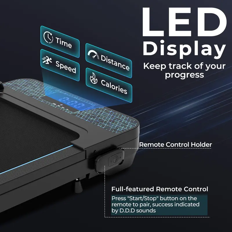Portable Under-Desk Walking Pad – Compact 300 LB Capacity Treadmill with LED Display, App & Remote Connectivity