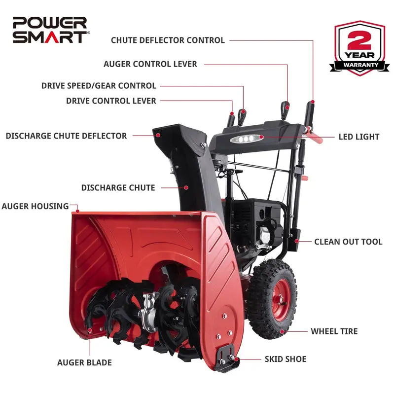 PowerSmart 26-Inch Two-Stage Gas Snow Blower with 252cc Engine, Electric Start & Self-Propulsion