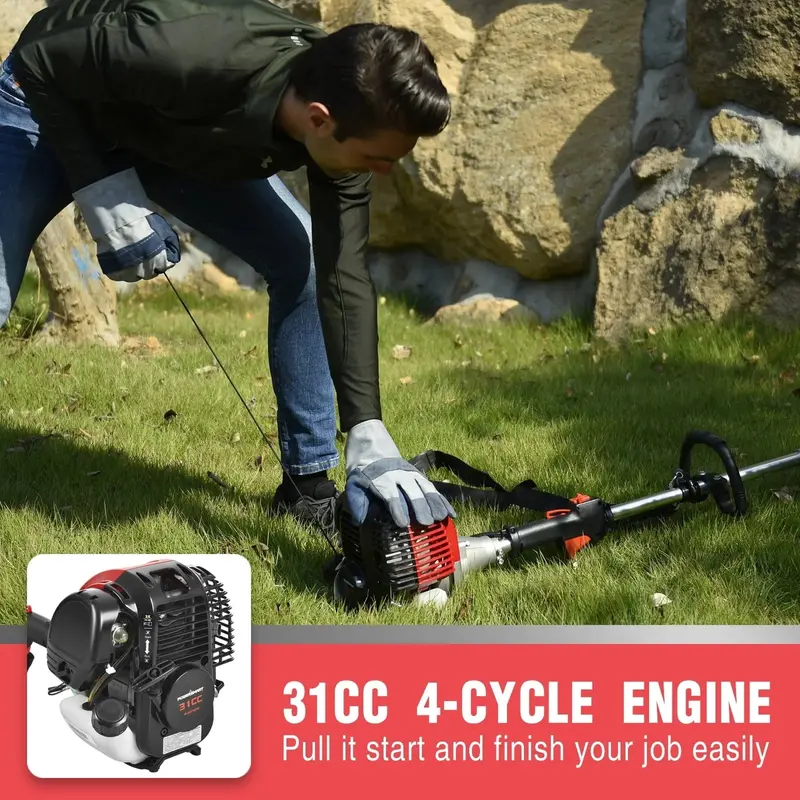 PowerSmart 31cc 4-Cycle Gas String Trimmer – Straight-Shaft Brush and Weed Control Tool Weighing 15 lbs