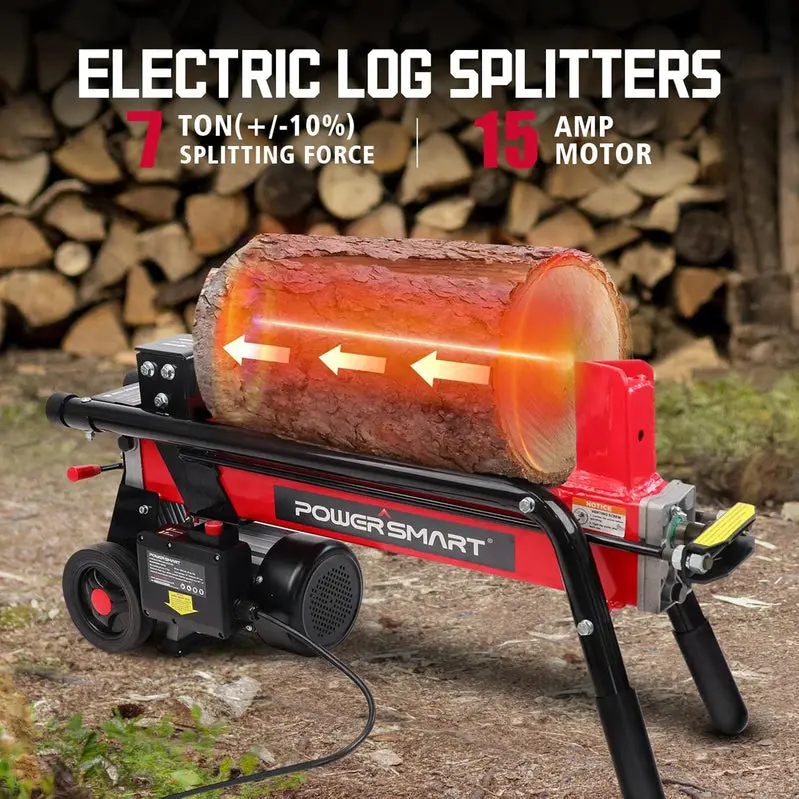PowerSmart 7-Ton Horizontal Electric Log Splitter Featuring Full-Beam Steel Wedge