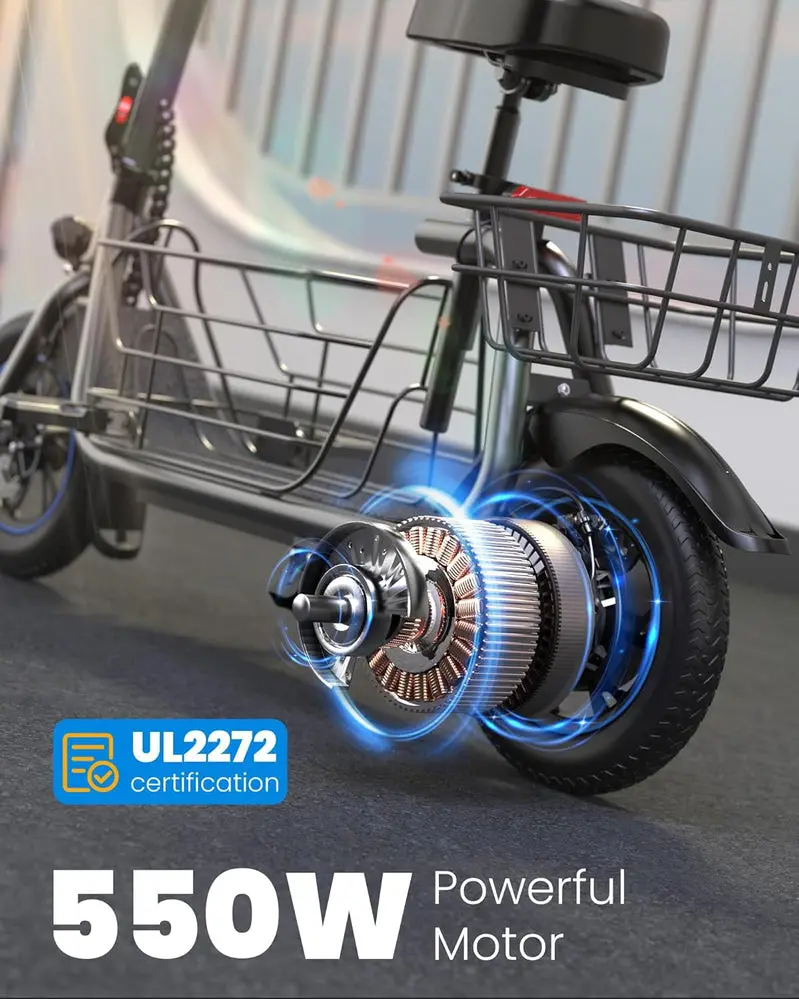 Practical Cargo-Capable Electric Scooter – 550W Motor, Integrated Front Basket, Ideal for Groceries & Errands