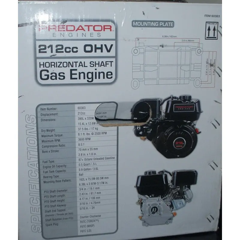 Predator 6.5 HP Horizontal Shaft Gas Engine – 212cc OHV Power Source for Generators and Small Equipment