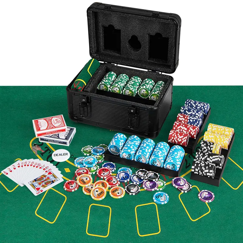 Premium 600-Piece Casino Poker Chip Collection — Includes Cards, Dealer Button, and Storage