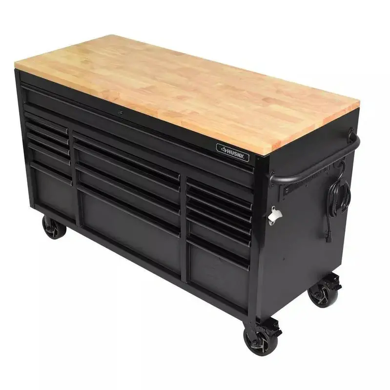Premium 61" Workshop Workbench – Heavy-Duty 15-Drawer Mobile Unit with Solid Wood Worktop