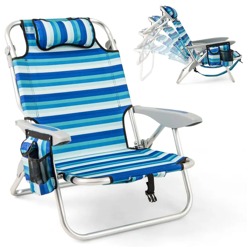 Premium Folding Backpack Chair – Supports Up to 330 lbs, Four Recline Angles & Adjustable Headrest