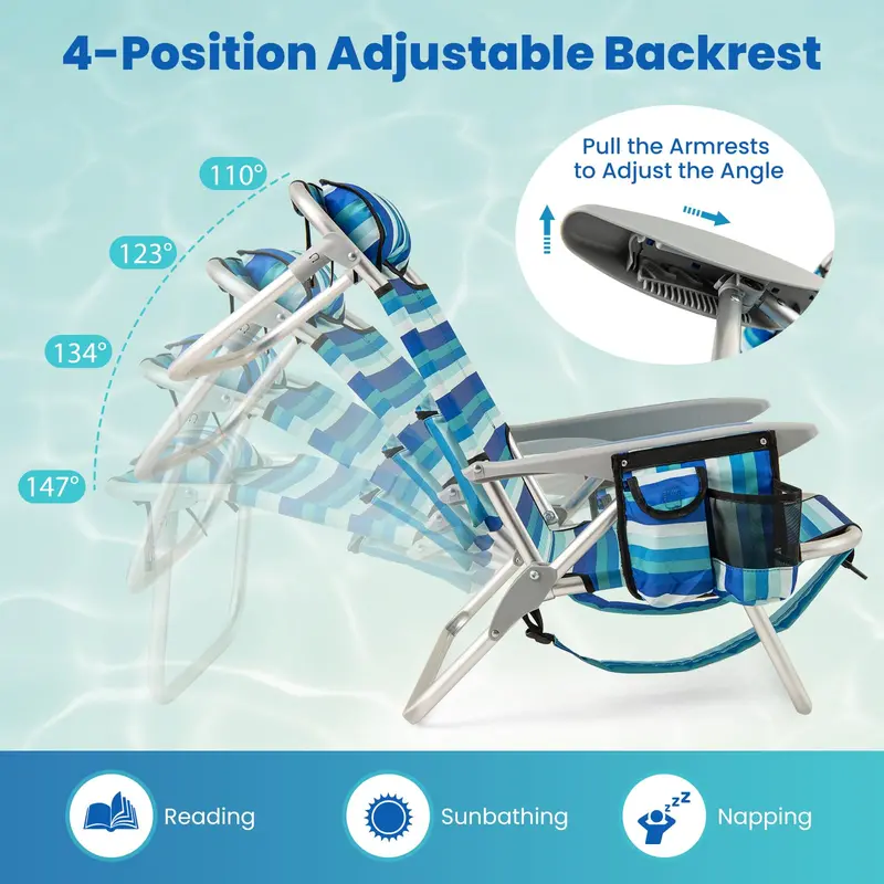 Premium Folding Backpack Chair – Supports Up to 330 lbs, Four Recline Angles & Adjustable Headrest