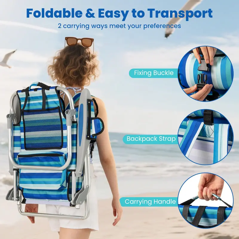 Premium Folding Backpack Chair – Supports Up to 330 lbs, Four Recline Angles & Adjustable Headrest