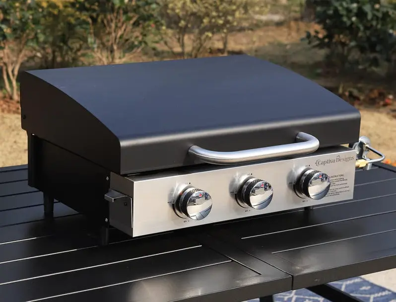 Premium Stainless Steel Propane Grill with Side Burner – 42,000 BTU Outdoor Cooking Station Featuring Enameled Cast Iron Grates