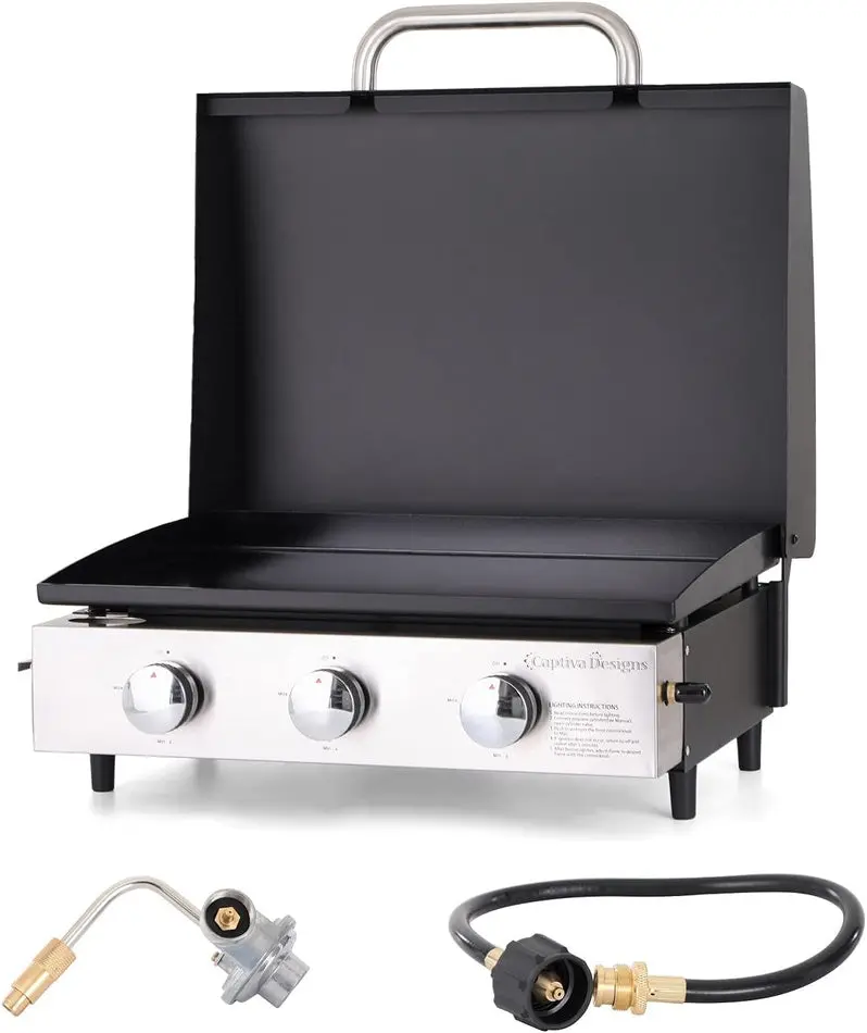 Premium Stainless Steel Propane Grill with Side Burner – 42,000 BTU Outdoor Cooking Station Featuring Enameled Cast Iron Grates