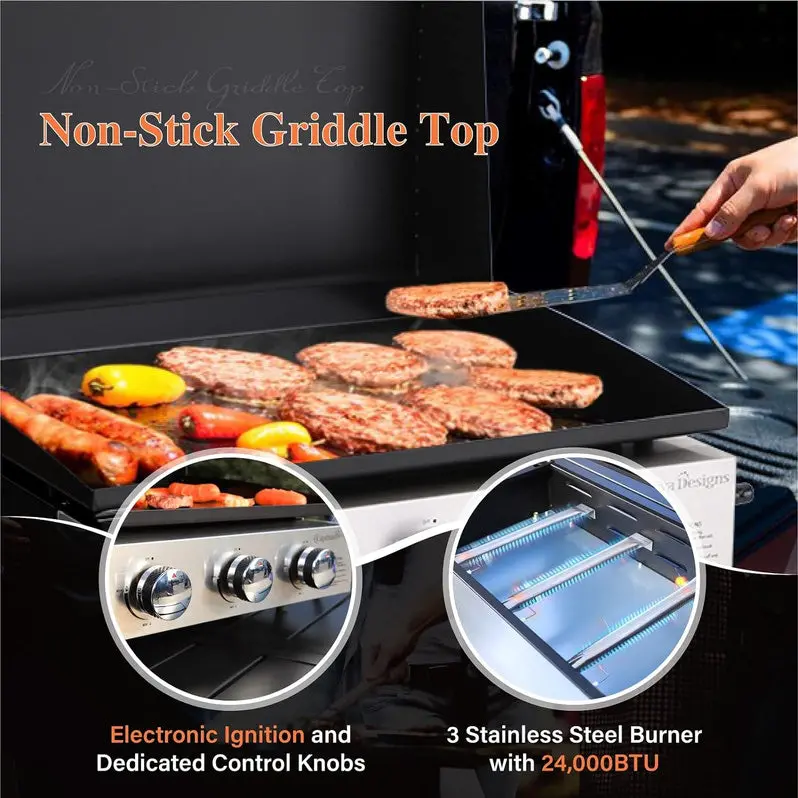 Premium Stainless Steel Propane Grill with Side Burner – 42,000 BTU Outdoor Cooking Station Featuring Enameled Cast Iron Grates