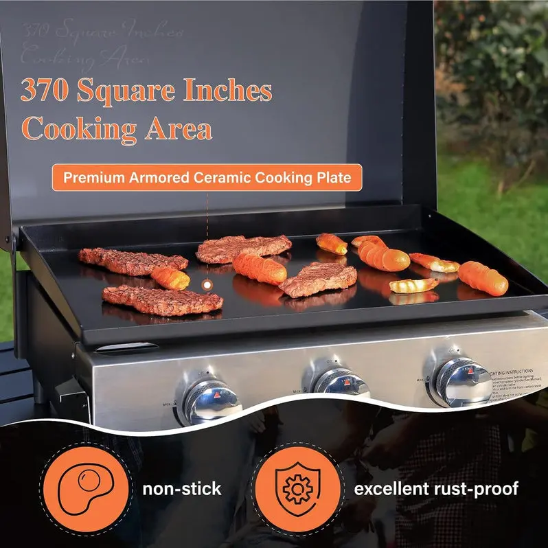 Premium Stainless Steel Propane Grill with Side Burner – 42,000 BTU Outdoor Cooking Station Featuring Enameled Cast Iron Grates