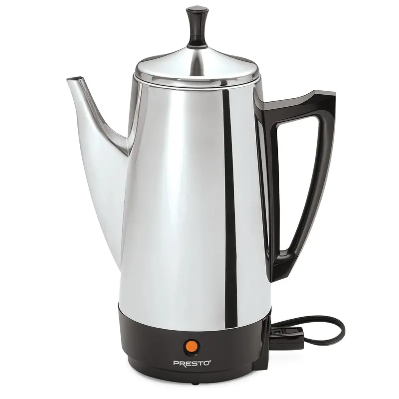 Presto Stainless Steel Stovetop Percolator – 12-Cup Fast-Brewing Coffee Maker (Silver Finish)