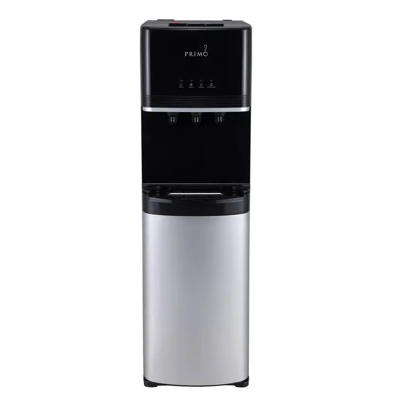 Primo Deluxe Bottom-Load Stainless Steel Water Cooler – Triple-Temperature Dispenser (Hot, Cold, Ambient)