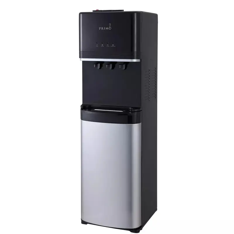 Primo Deluxe Bottom-Load Stainless Steel Water Cooler – Triple-Temperature Dispenser (Hot, Cold, Ambient)