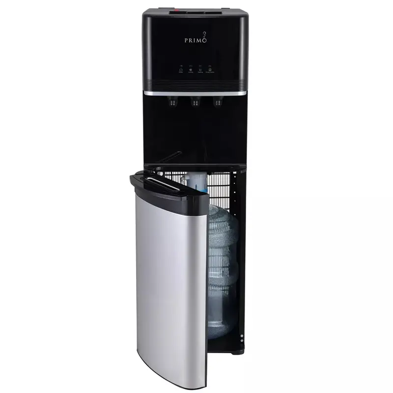 Primo Deluxe Bottom-Load Stainless Steel Water Cooler – Triple-Temperature Dispenser (Hot, Cold, Ambient)