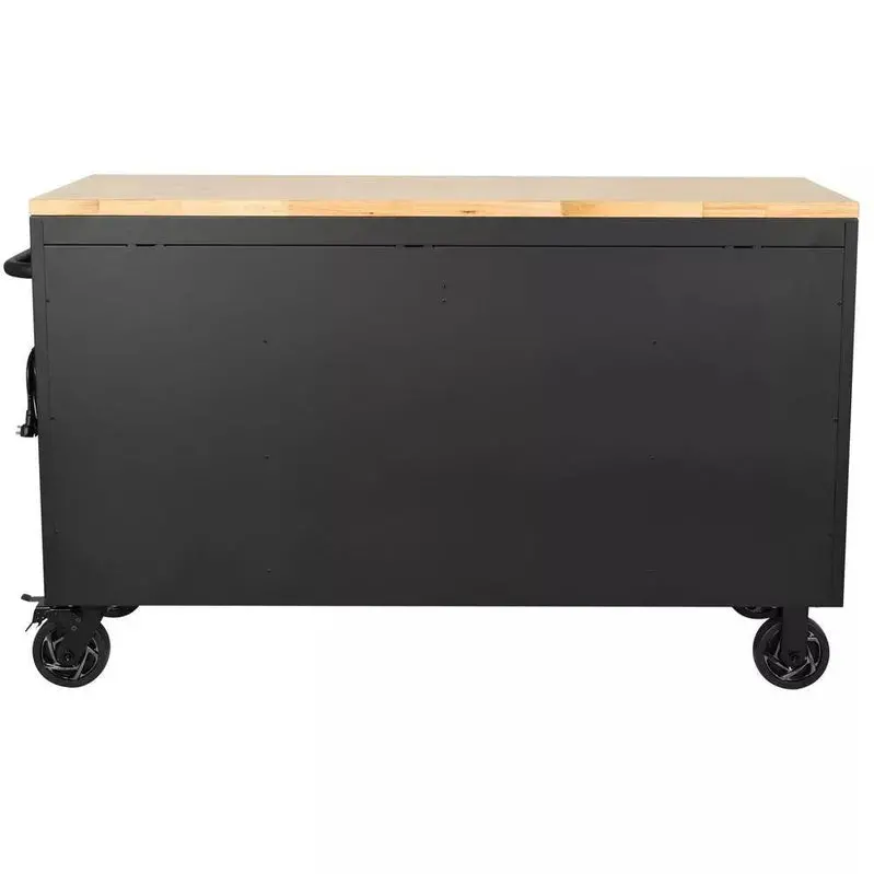 Professional 61" Rolling Workbench – 15-Drawer Storage System with Reinforced Solid Wood Top