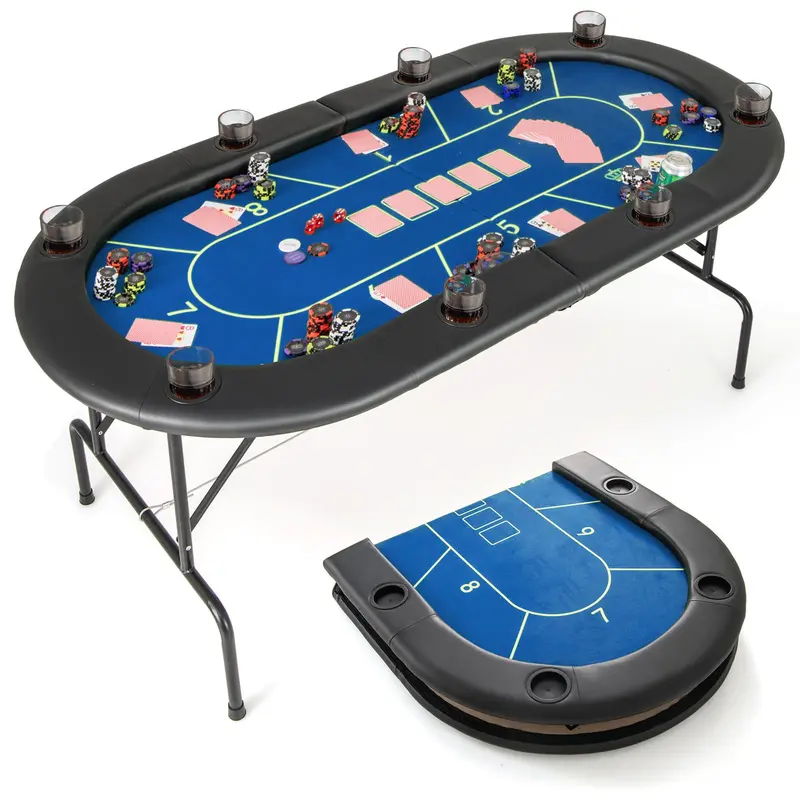 Professional 72x36-Inch Foldable Poker Table with Eight Integrated Drink Holders